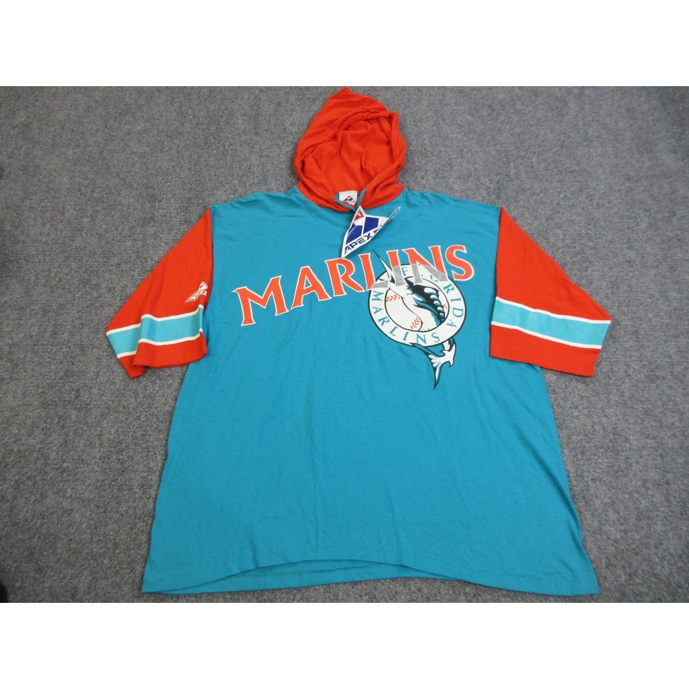 Vintage Florida Marlins Hoodie Mens Large Teal Orange MLB Baseball Apex One 90s
